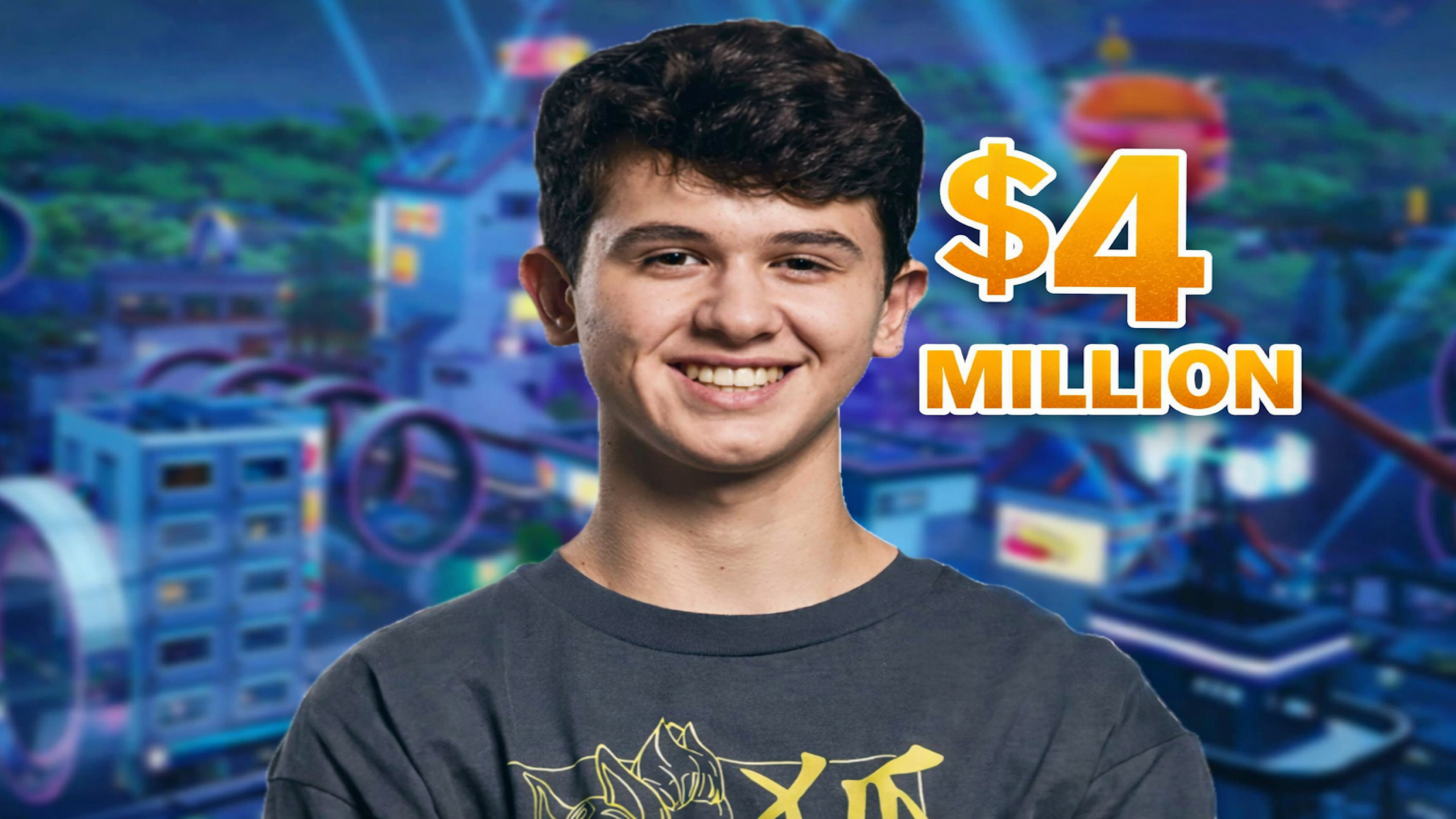 Young Fortnite content creator smiling with $4 million net worth from streaming, YouTube growth and gaming audience monetization
