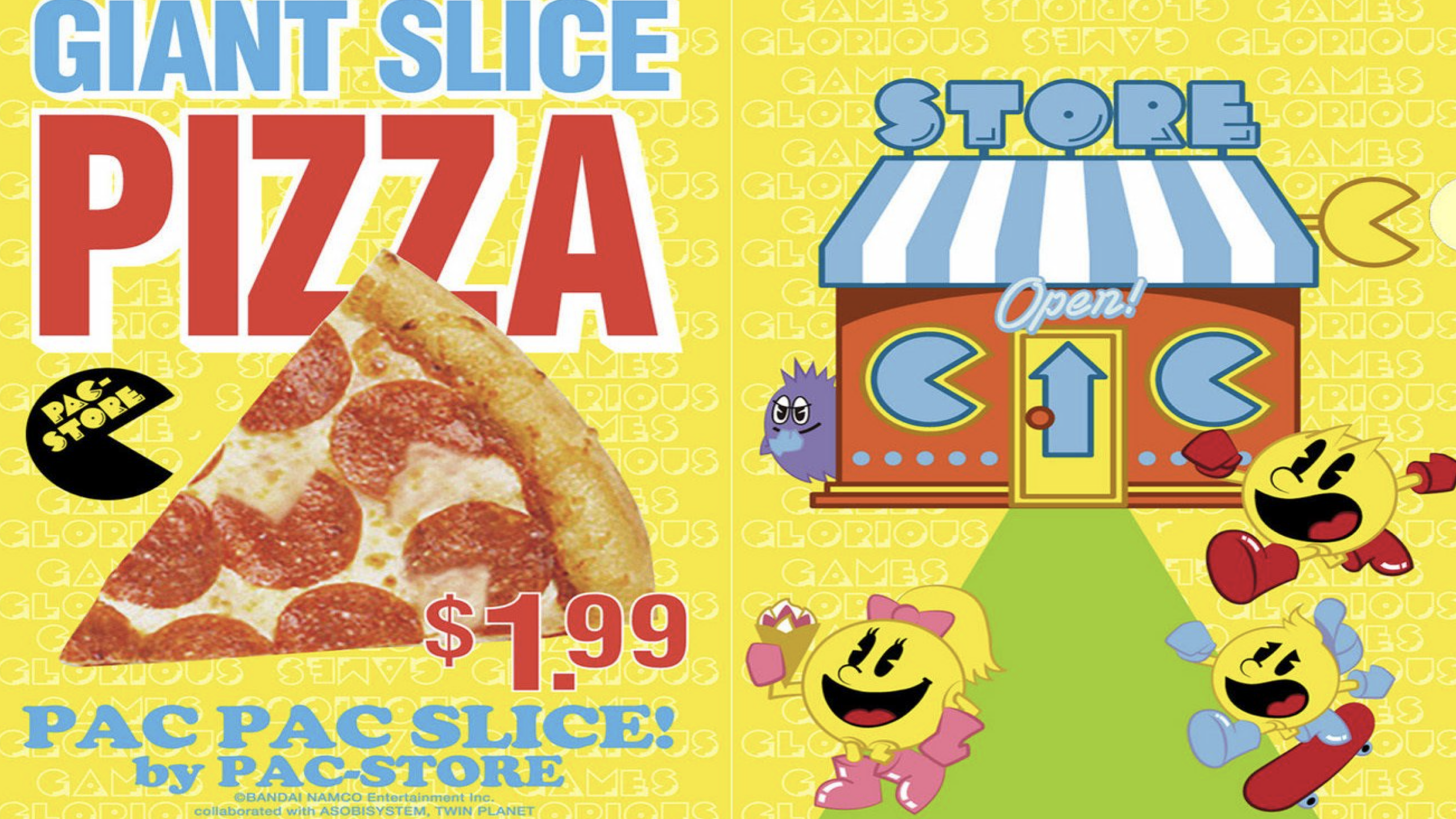 Pac Man character inspired by pizza slice simple arcade design