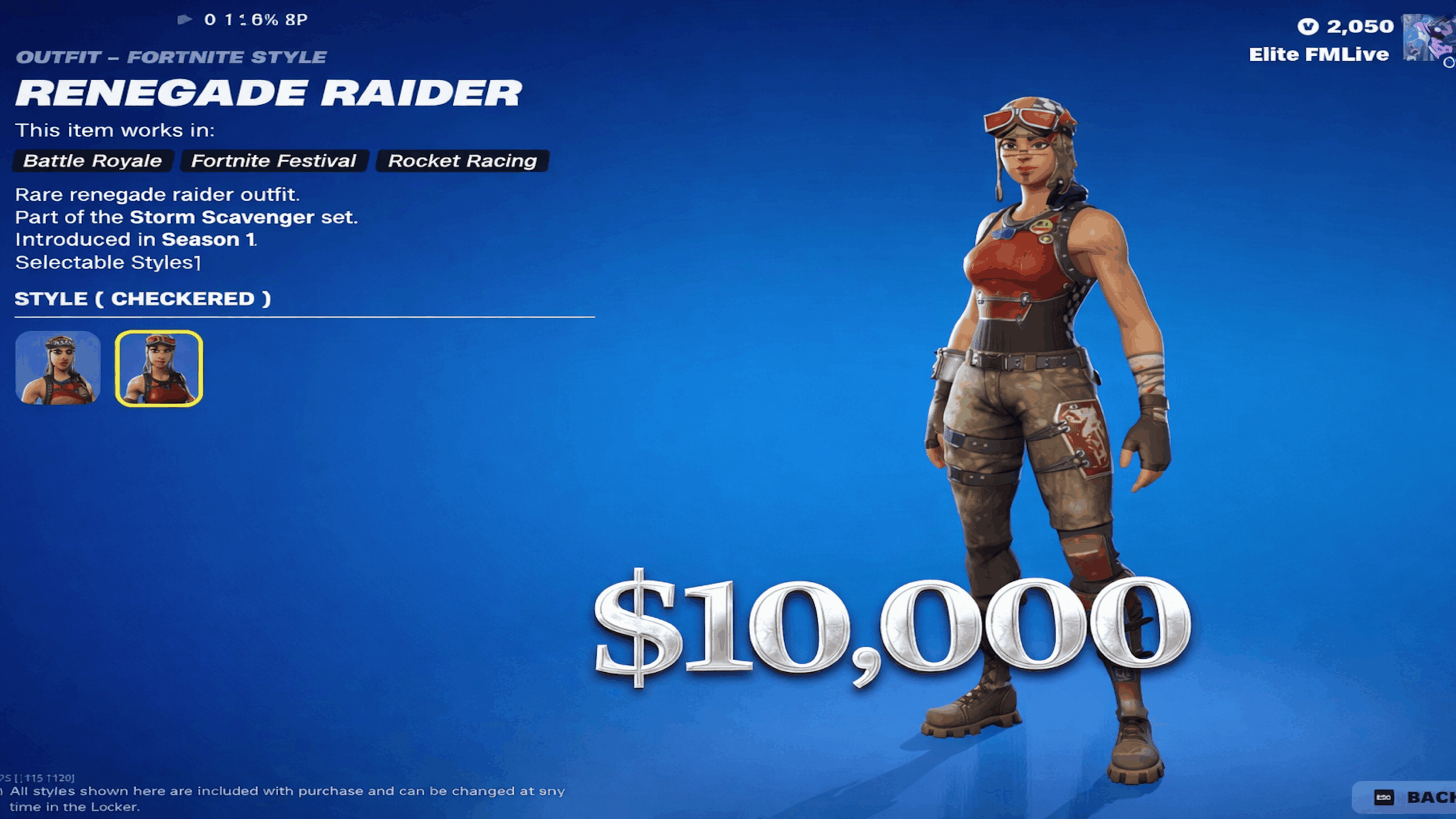 Expensive Renegade Raider Fortnite skin account resale value around $10,000