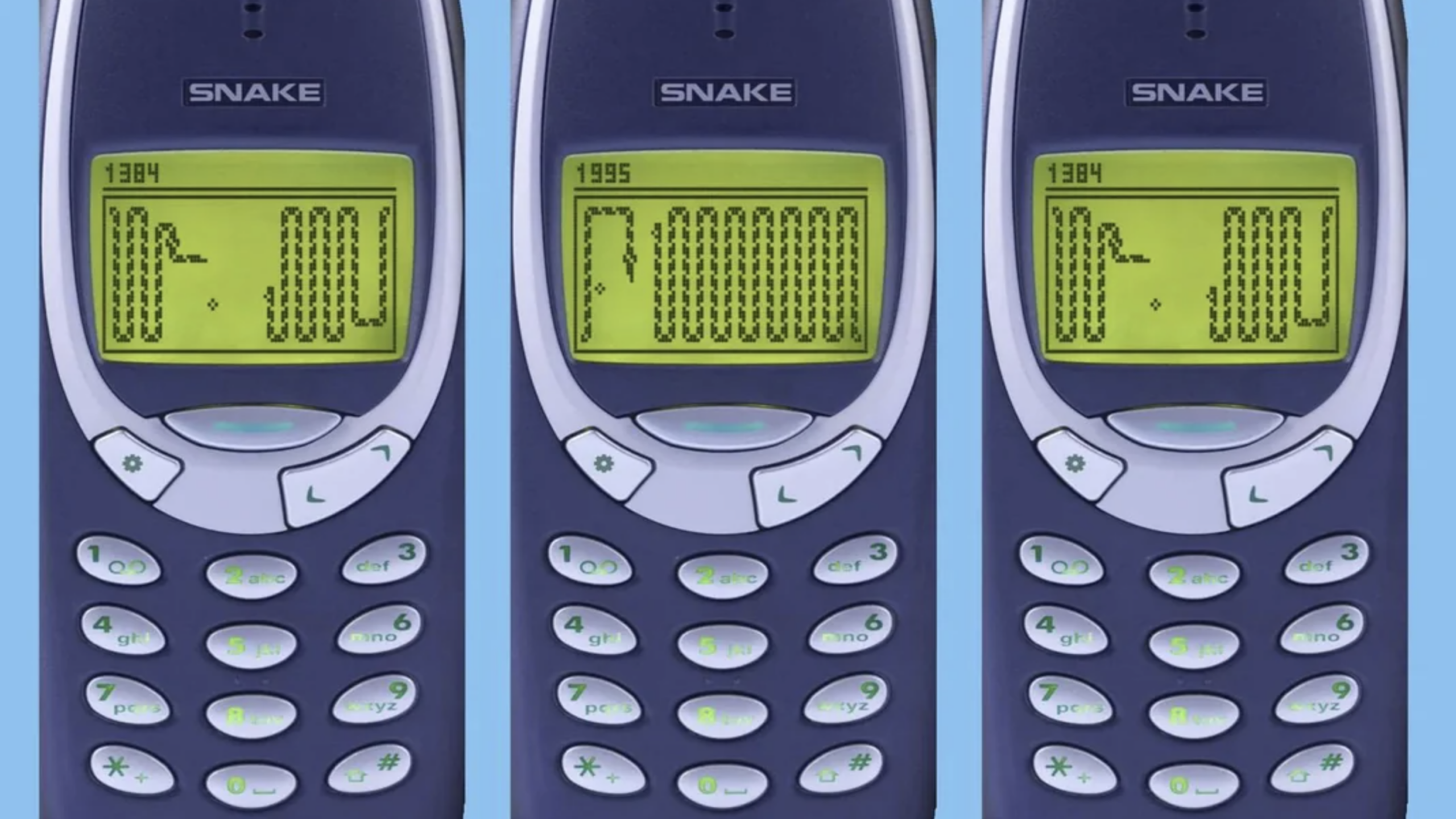 Snake game on old Nokia phone screen 2000s