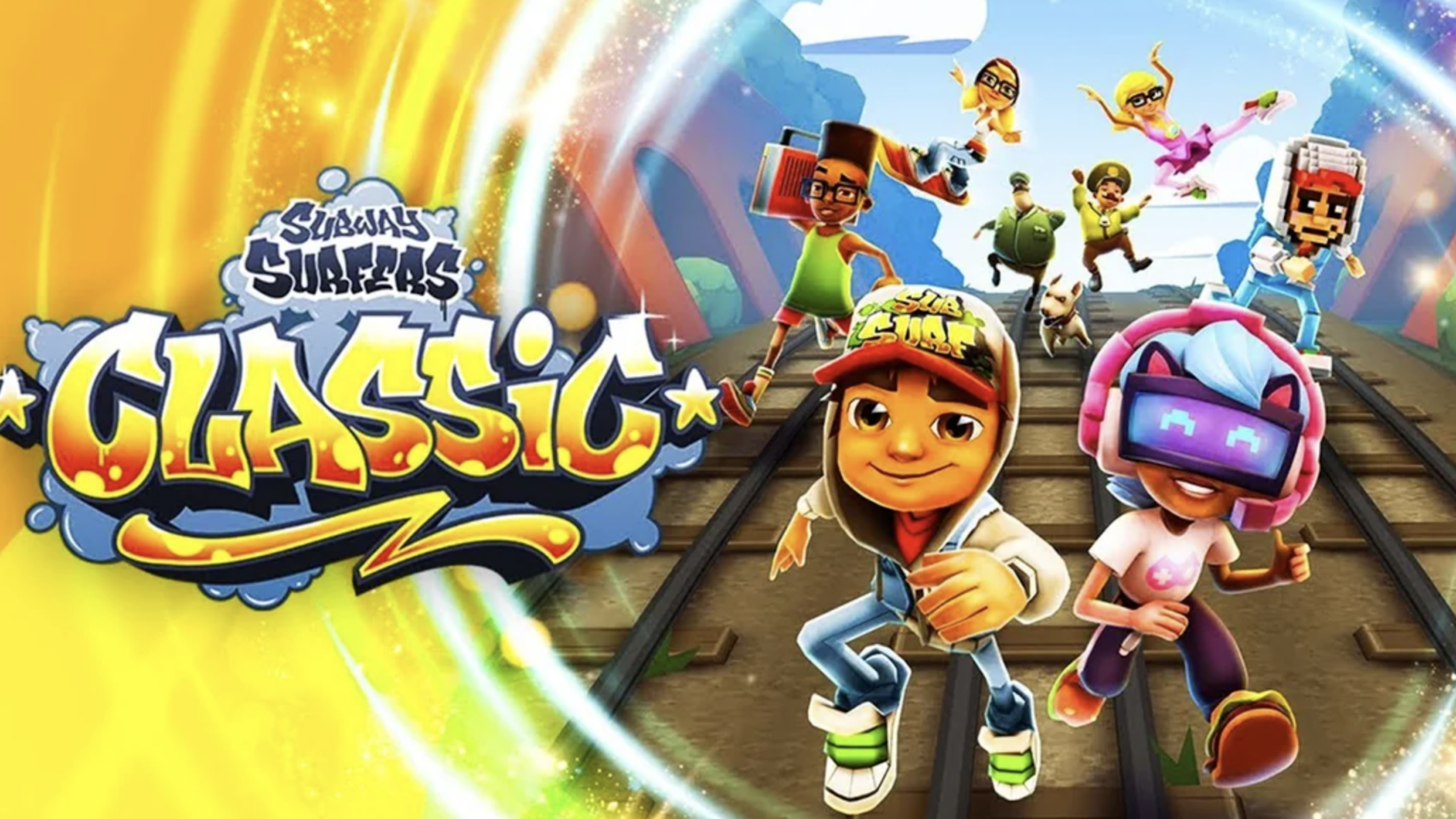 Subway Surfers gameplay showing character running through subway tracks