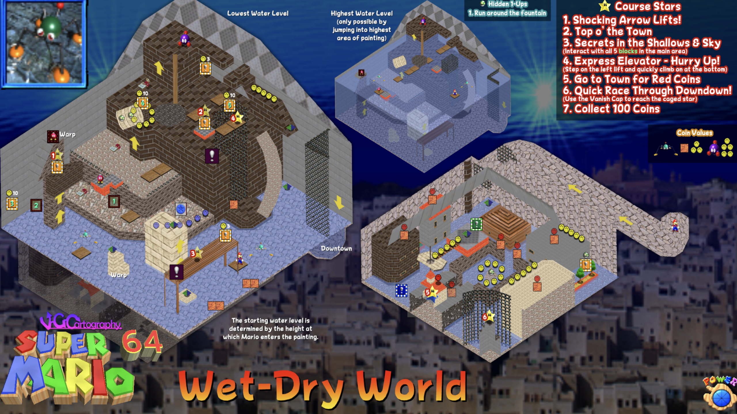 Super Mario 64 hidden map Secrets under level geometry 