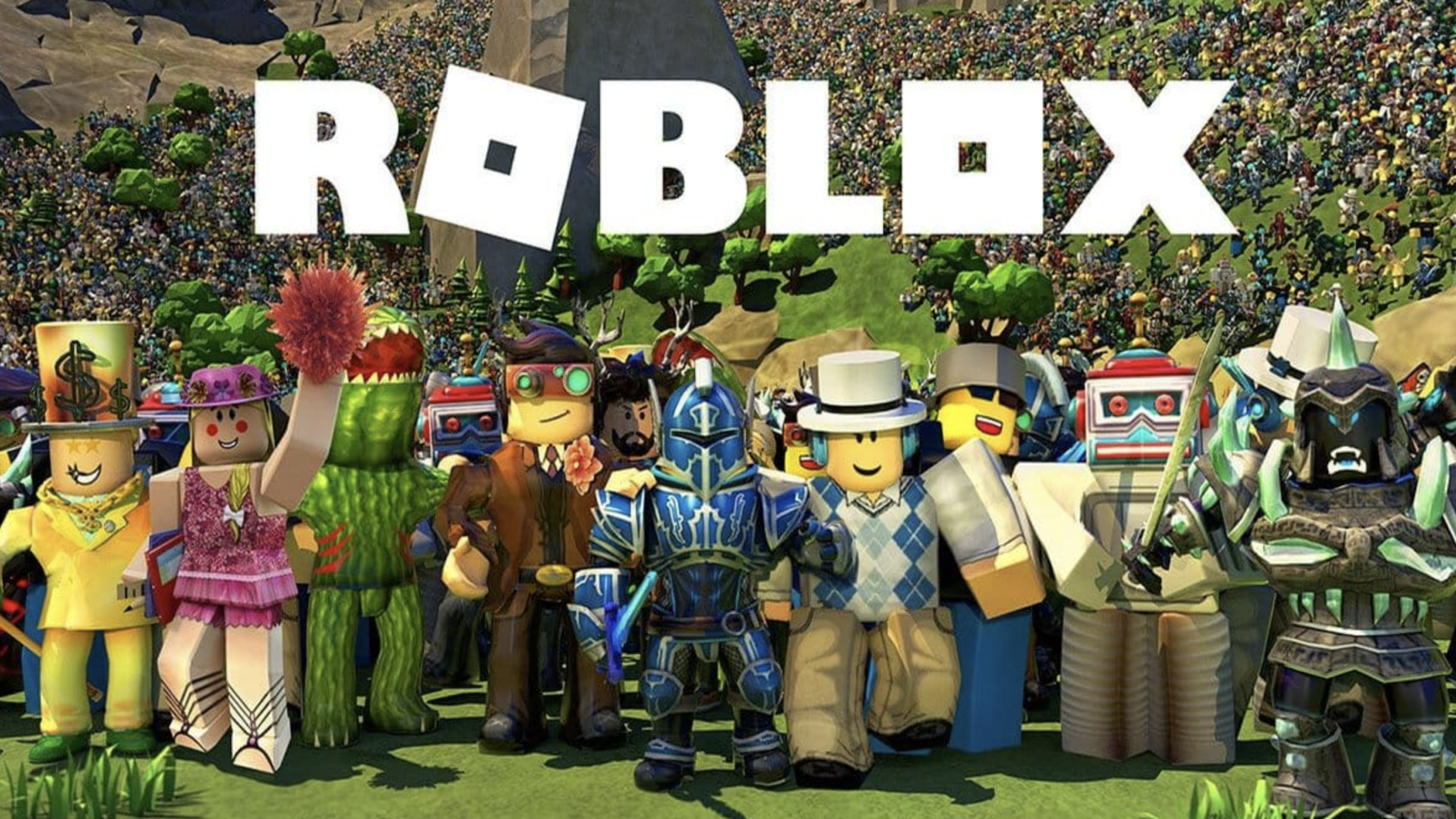 Roblox mobile gameplay showing user-created world and avatars