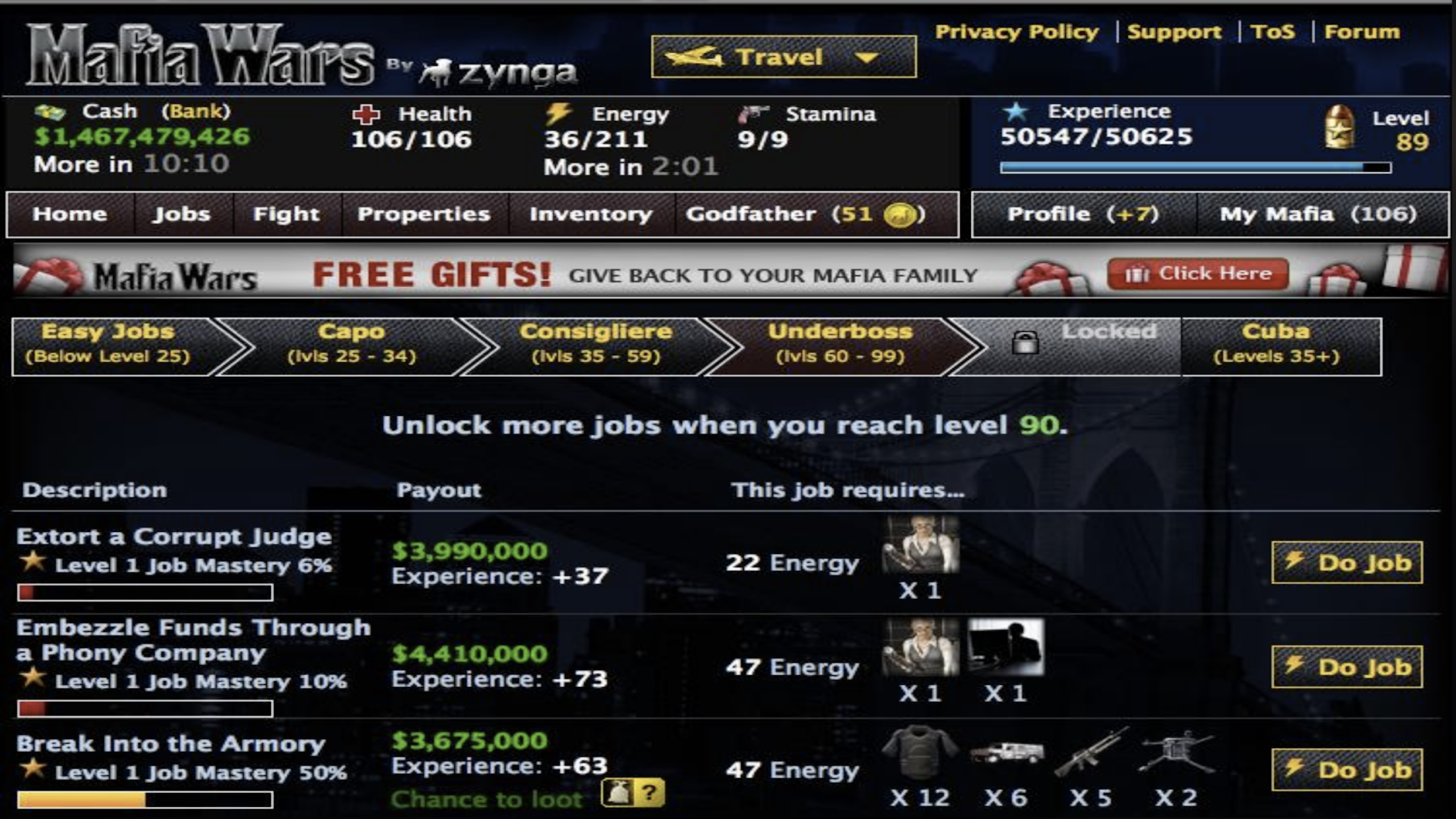 facebook games mafia wars missions inventory loot system gameplay