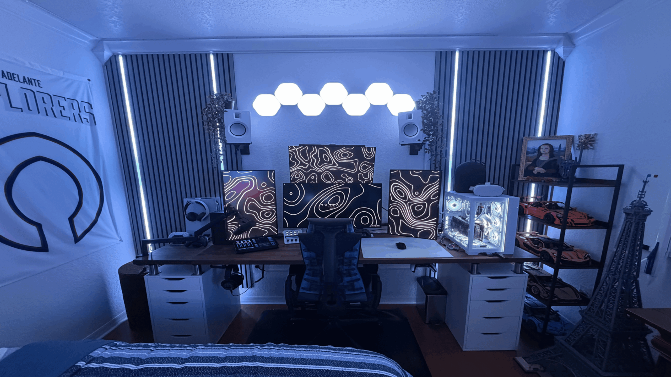 gaming rooms productivity setup ultrawide monitor warm desk aesthetic