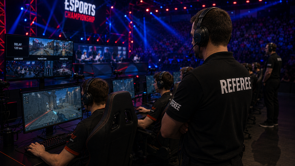 Esports Referee Monitors Screens, Stage Sightlines, and Outside Information