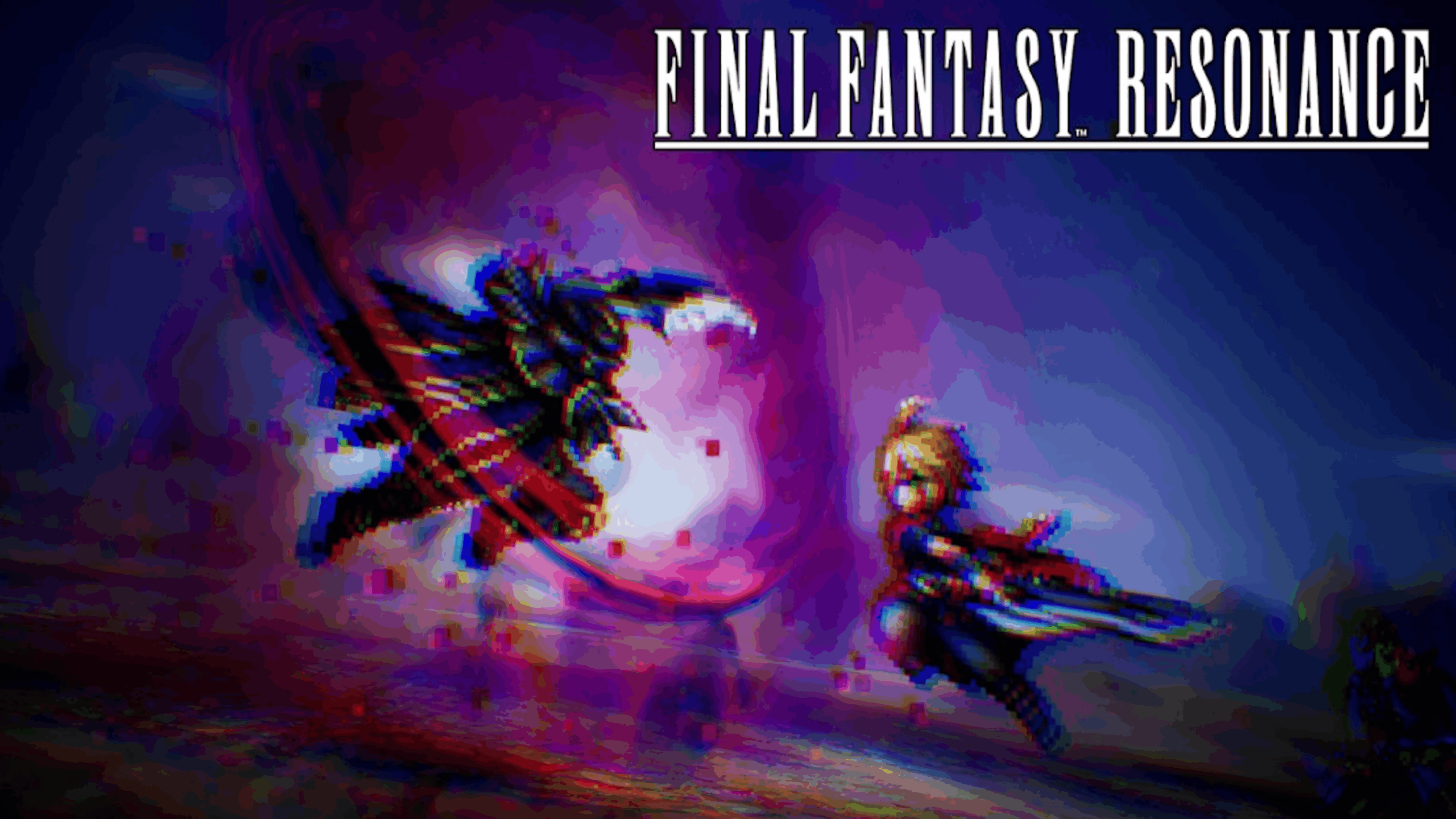 Two fantasy warriors, one dark-armored and one blonde, clash in a dynamic battle surrounded by purple energy, evoking the intensity of an epic GTA 6 showdown. The text “FINAL FANTASY: RESONANCE” appears at the top right in bold, stylized font.