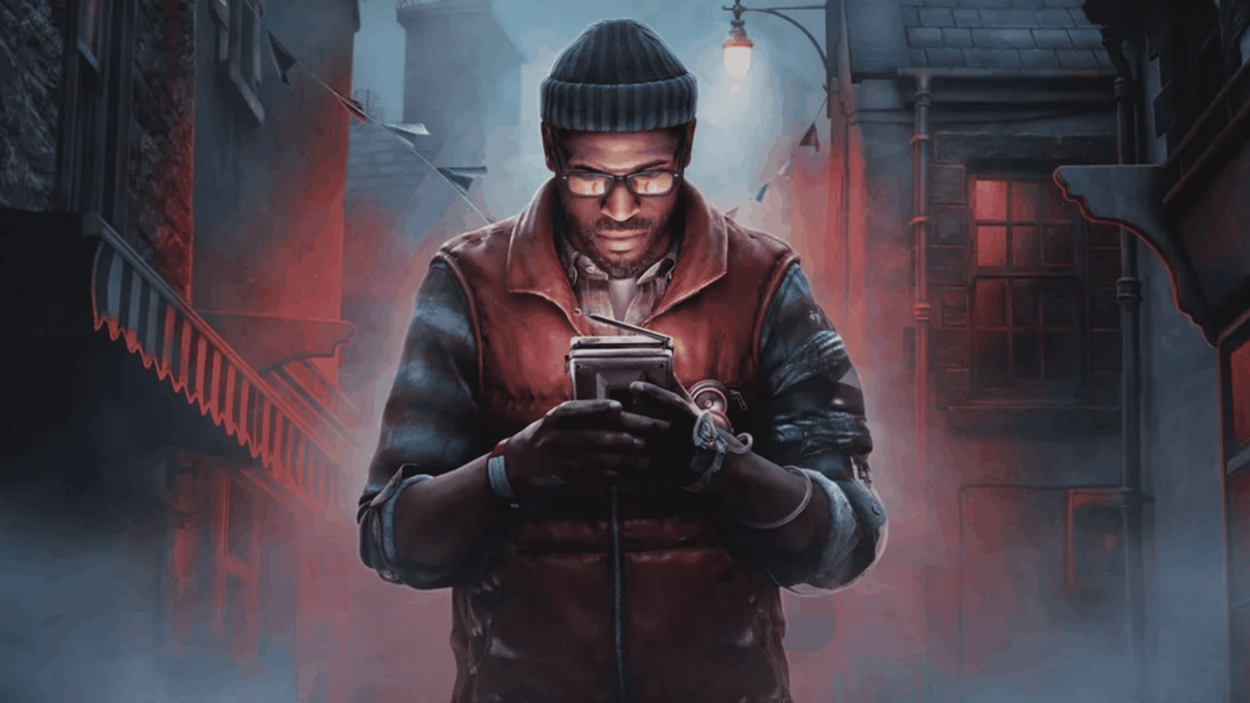 A man in glasses and a beanie stands in a foggy, dimly lit street at night, intently looking at a notepad in his hands, illuminated by a warm, glowing light—a scene reminiscent of the atmospheric cityscapes found in GTA 6.